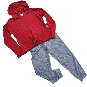 Zella Girl'Red/Grey Sporty Twist Hoodie & Jogger Pants Kids Size XL (14-16)